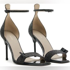 New All Saints Betty Sparkle Square Toe Heels Glitter Stiletto Black Sz 40